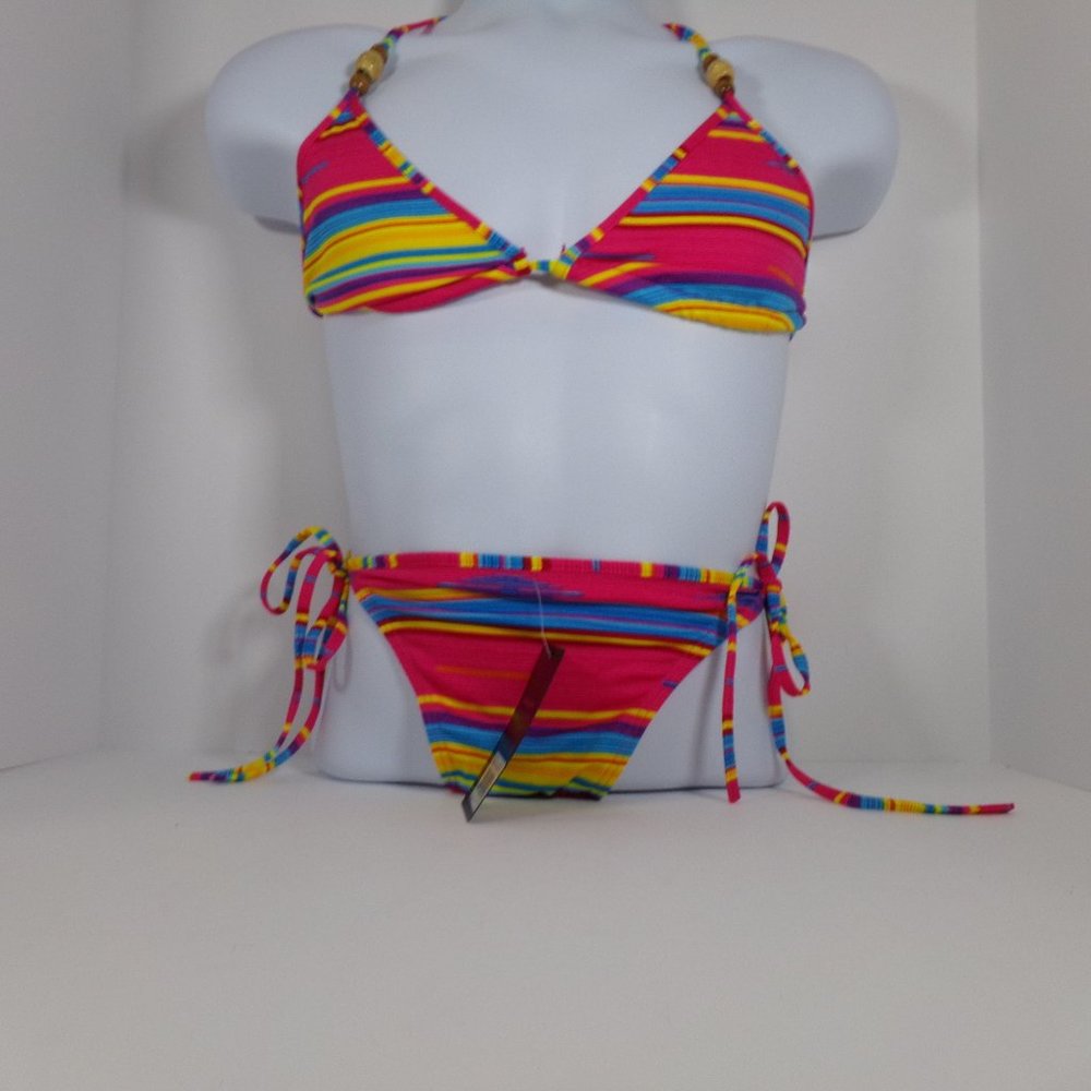 NWT Euro Swim-Wear Colorful Striped Bikini Medium